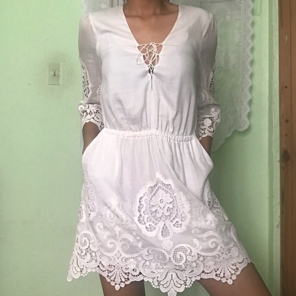 White Lace Short Bohemian Dress ✨